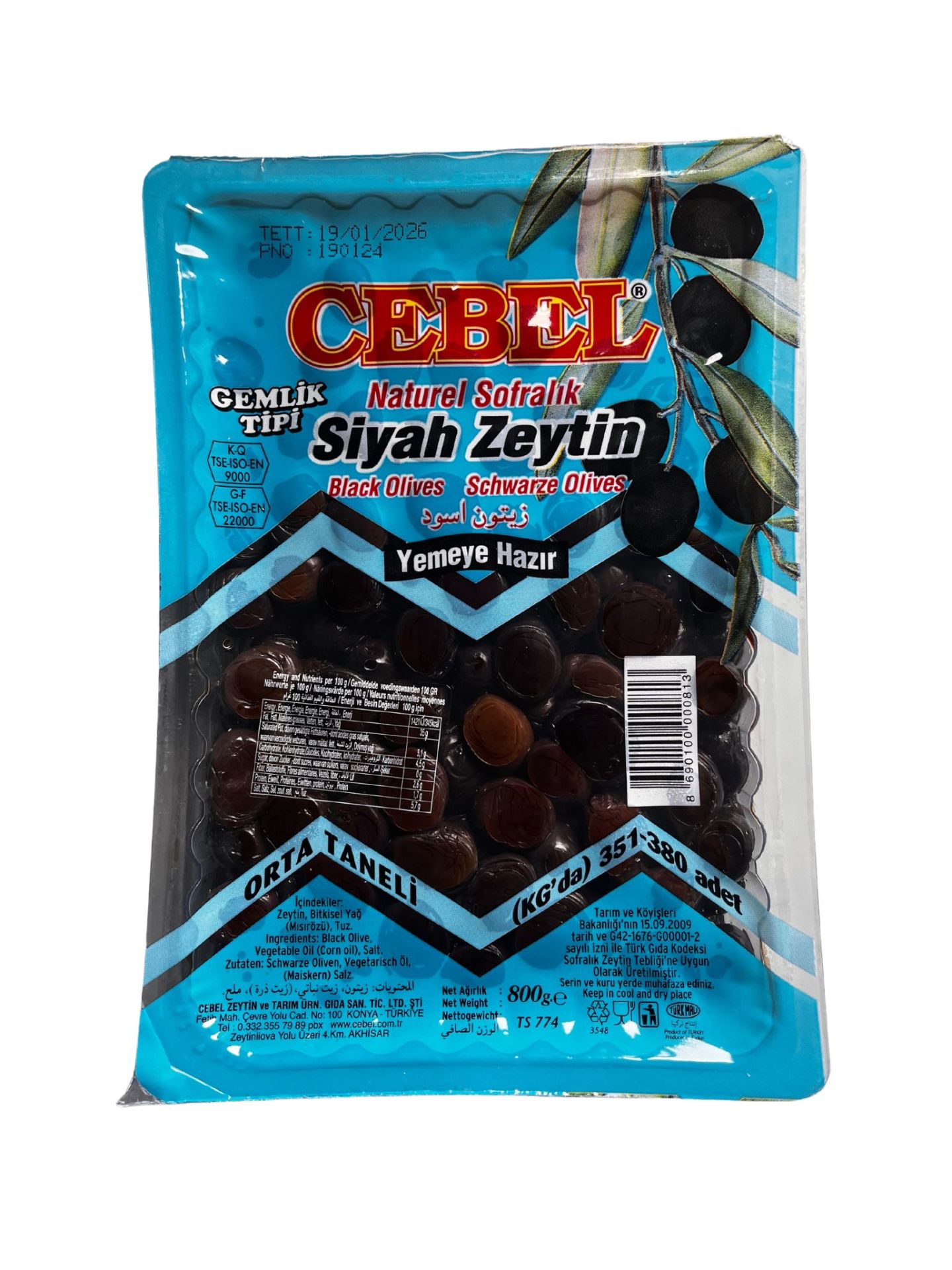 (CEBEL) SİYAH ORTA TANELİ GEMLİK TİPİ ZEYTİN 800G