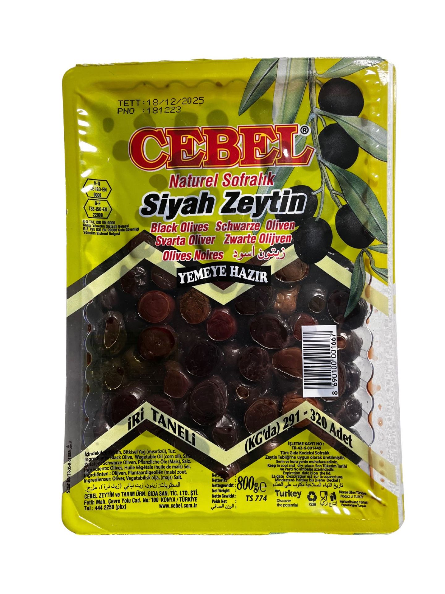 (CEBEL) SİYAH İRİ TANELİ ZEYTİN 800G