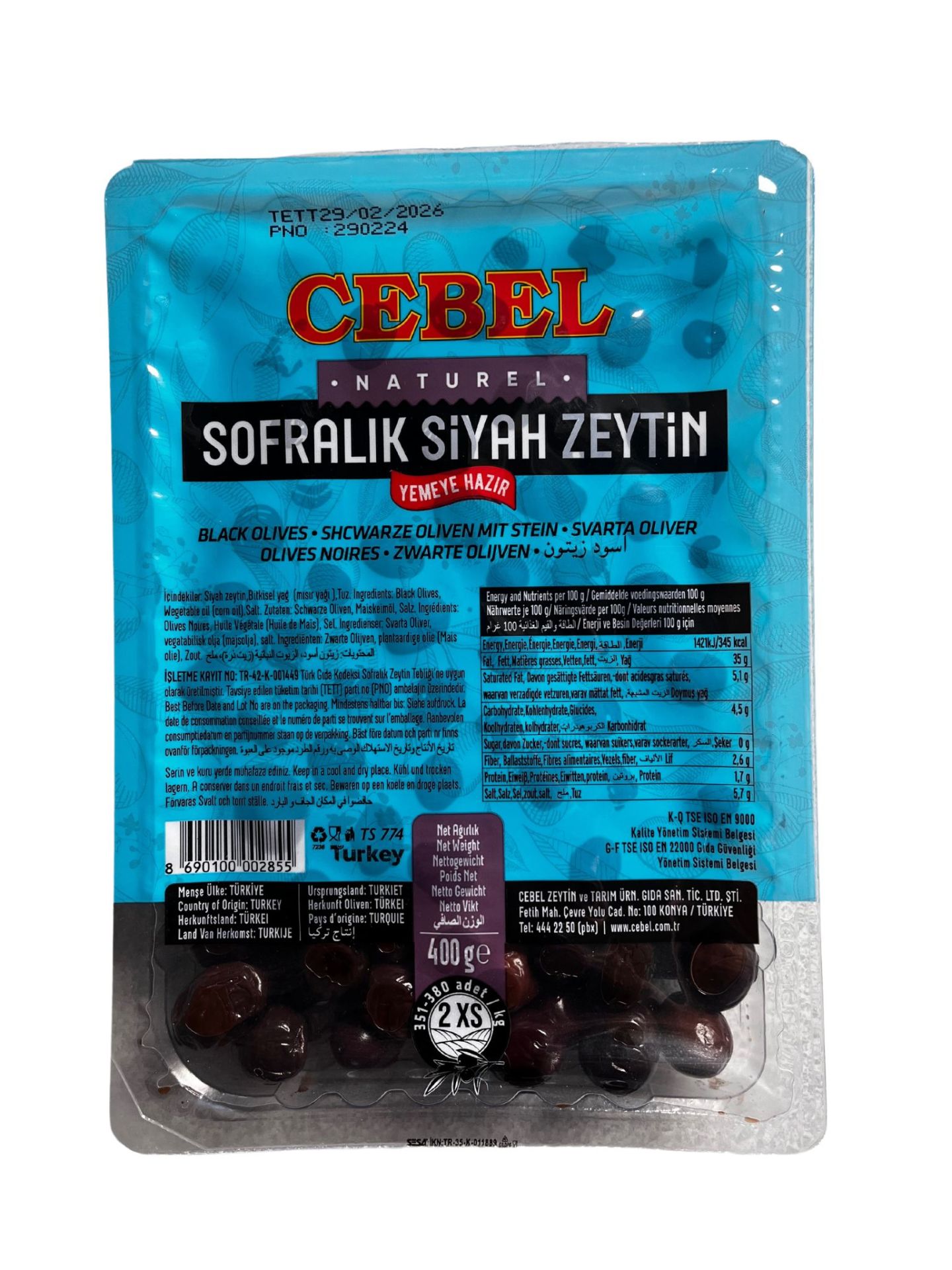 (CEBEL) SİYAH ZEYTİN 400G 2XS