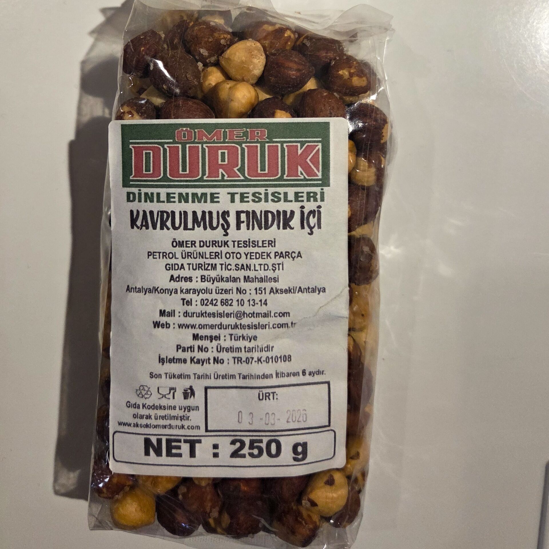 ÖMER DURUK ÇEREZ KAVRULMUŞ TUZLU FINDIK 250GR
