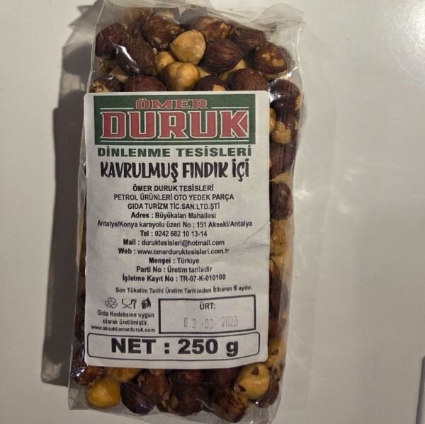 ÖMER DURUK ÇEREZ KAVRULMUŞ TUZLU FINDIK 250GR