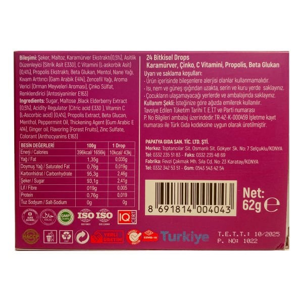 Natur Garden Karamürver, Çinko, C Vitamini, Propolis, Beta Glukan 24 Bitkisel Drops