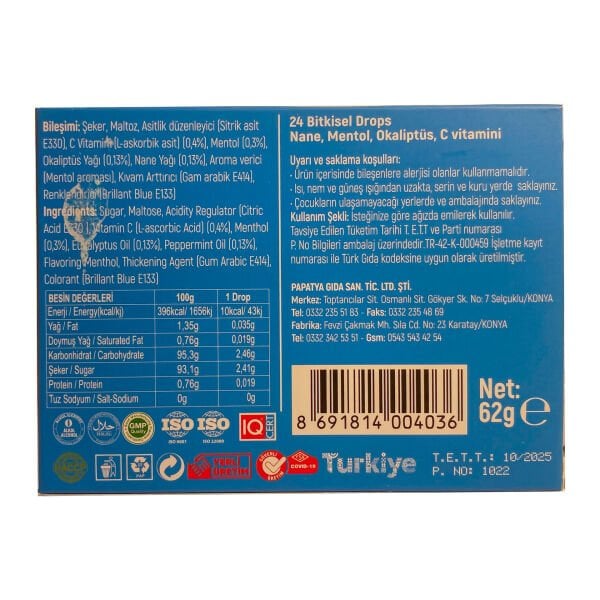Natur Garden Nane, Mentol, Okaliptüs, C Vitamini 24 Bitkisel Drops