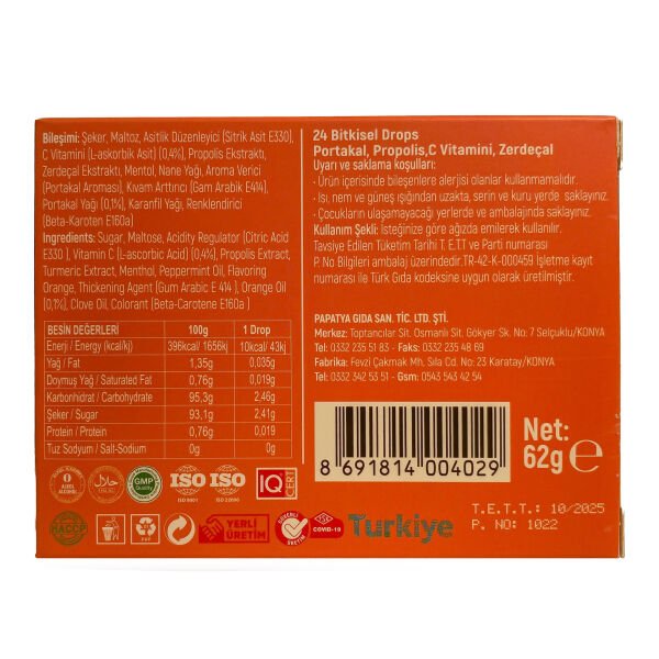 Natur Garden Portakal, C Vitamini, Propolis, Zerdeçal 24 Bitkisel Drops