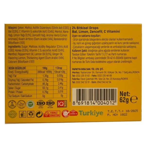 Natur Garden Bal, Limon, Zencefil, C Vitamini 24 Bitkisel Drops