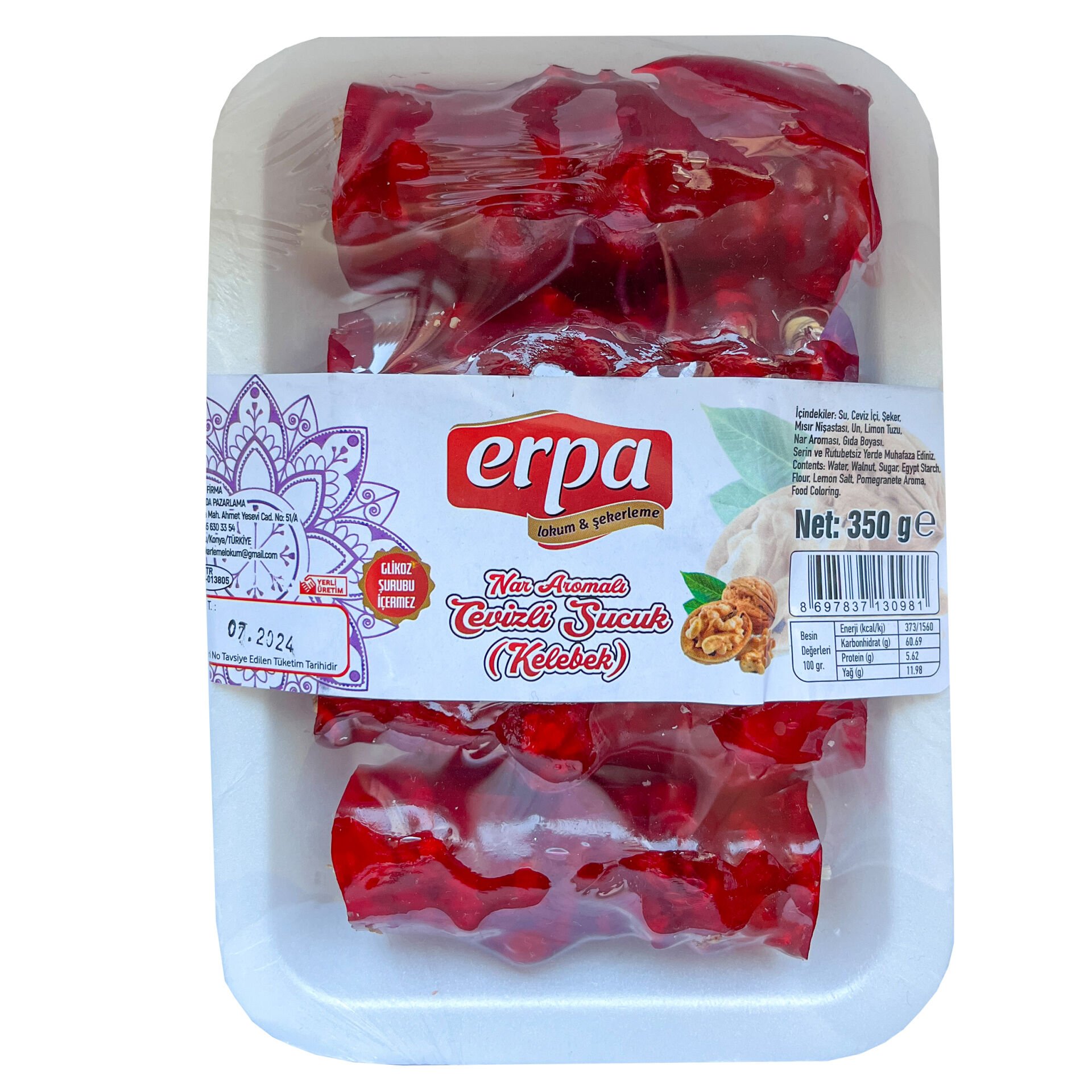 Erpa Cevizli Sucuk 350g Kelebek Nar Aromalı