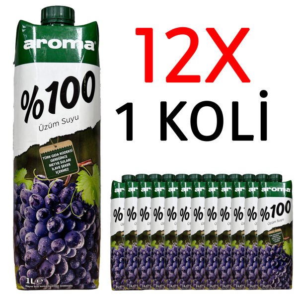 Aroma %100 Üzüm Meyve Suyu 1L 12 Adet