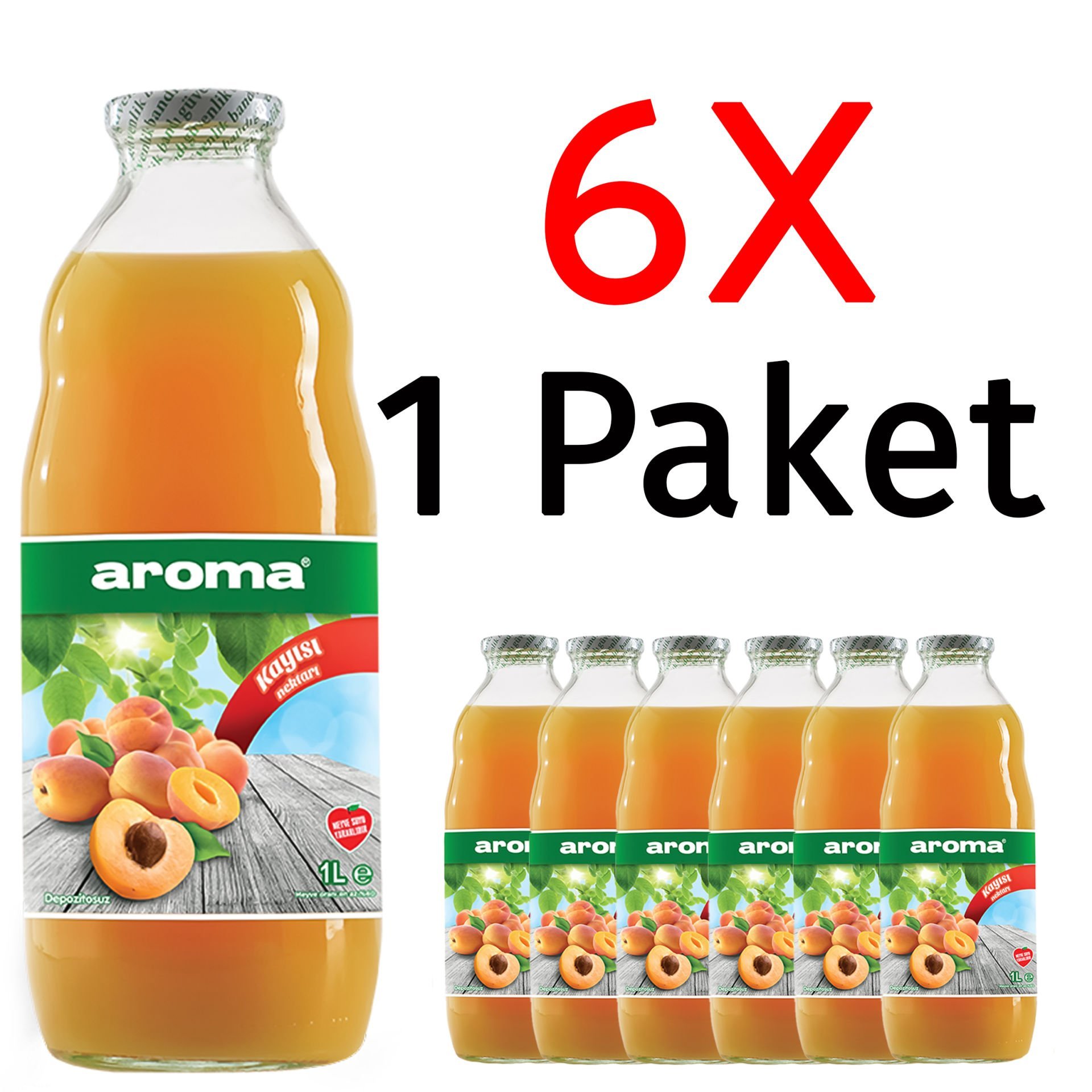 Aroma Nektar Kayısı Meyve Suyu 1L Cam Şişe 6 Adet