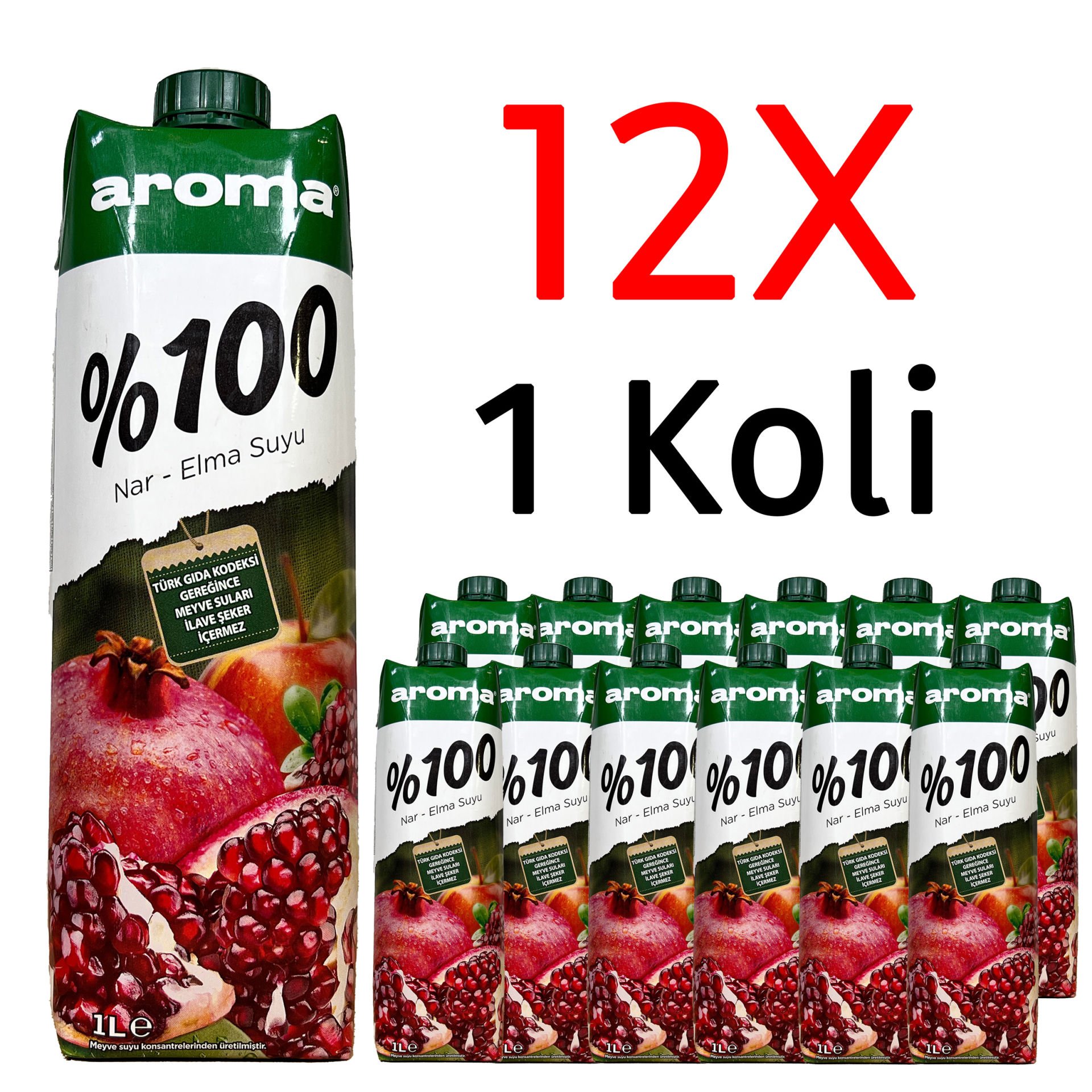 Aroma %100 Nar-Elma Meyve Suyu 1L 12 Adet