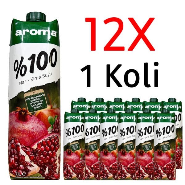 Aroma %100 Nar-Elma Meyve Suyu 1L 12 Adet